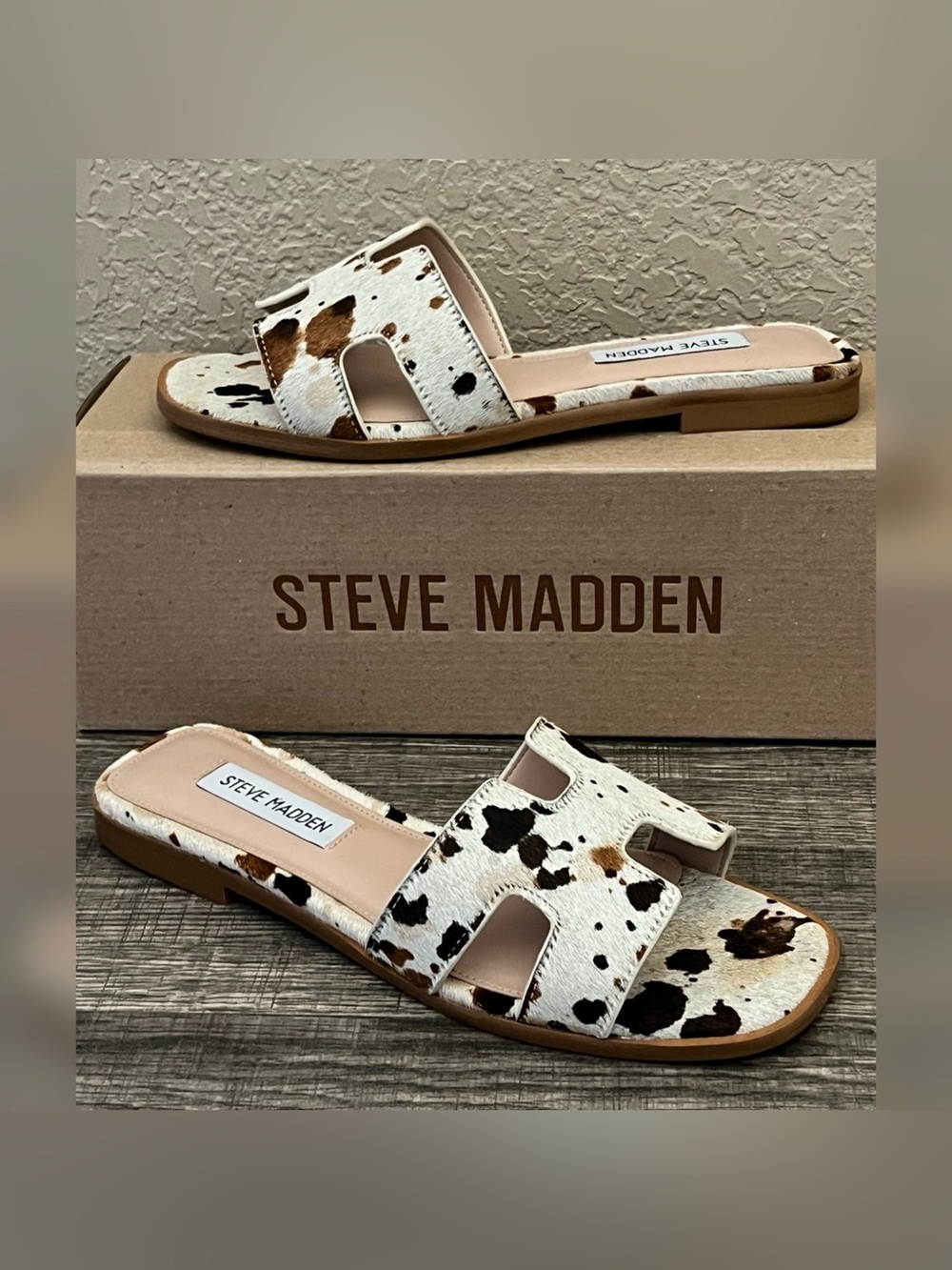 Steve Madden Hadyn Women's Cow Fuzzy Print Sandals Size-6.5